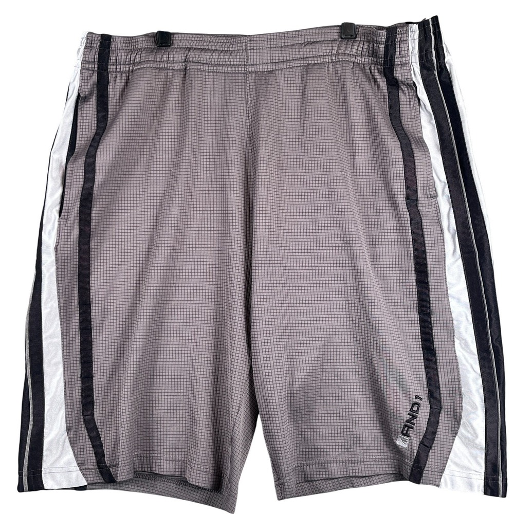 AND1 Mens Large Basketball Shorts Gray Black White Athletic Streetwear Active